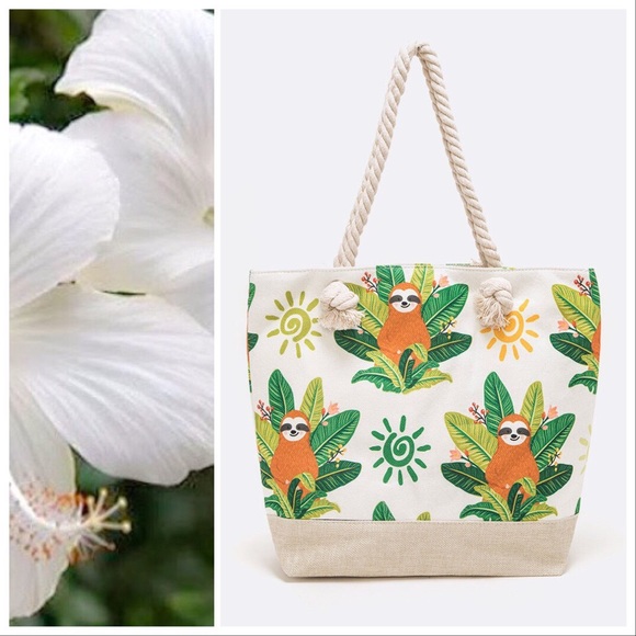 The Tropical Sloth Canvas Beach Tote - Picture 6 of 6